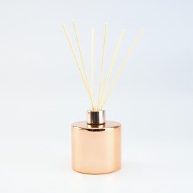 set-parfumfles-cylinder-rose-gold-met-rose-gold-schroefdop-geurstokjes-200ml cityplotter