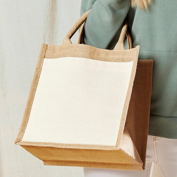 Cotton Pocket Jute Midi Tote