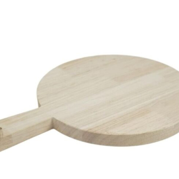 Snijplank rubberwood rond met houten handvat (Lengte 34cm)