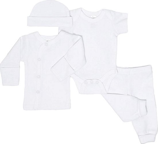 Baby Cadeau Set 4 stuks 50-55 cm Wit Romper, Vestje, Broekje, Mutsje