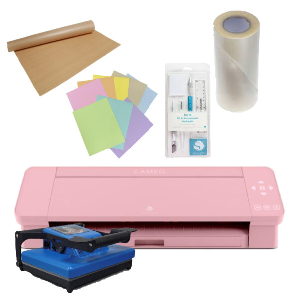 Silhouette Cameo 4 Roze, Calortrans Hittepers, Teflonsheet, Toolset, Transfertape, 2x een Foliepakket