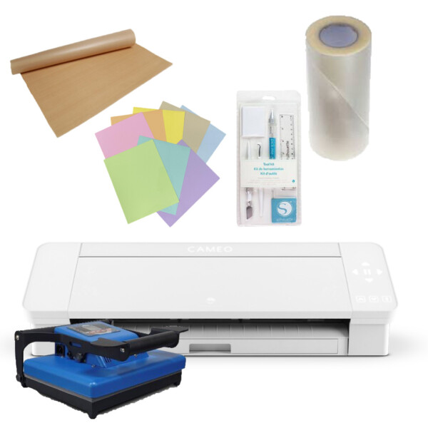 Silhouette Cameo 4 Wit, Calortrans Hittepers, Teflonsheet, Toolset, Transfertape, 2x een Foliepakket