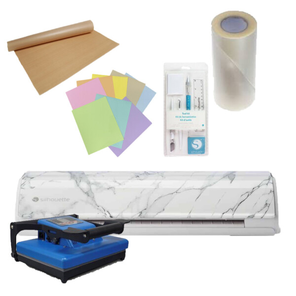 Silhouette Cameo 5 Marble, Calortrans Hittepers, Teflonsheet, Toolset, Transfertape, 2x een Foliepakket