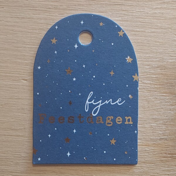 Cadeaulabel Fijne Feestdagen Blauw 5 stuks