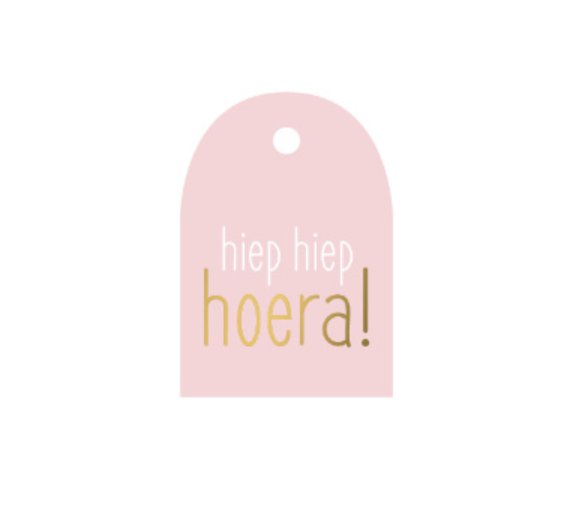 Cadeaulabel Hiep Hiep Hoera Roze 5 stuks
