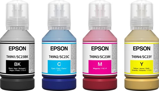 EPSON Voordeelpakket 4 x Kleuren Flesjes Sublimatie Inkt Compleet Zwart,Blauw,Magenta en Geel