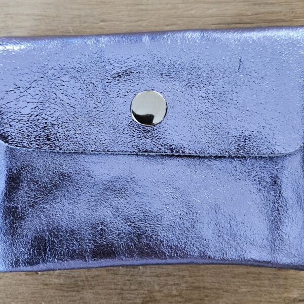 Portemonnee echt leer Lila Glitter met rits en 3 vakjes