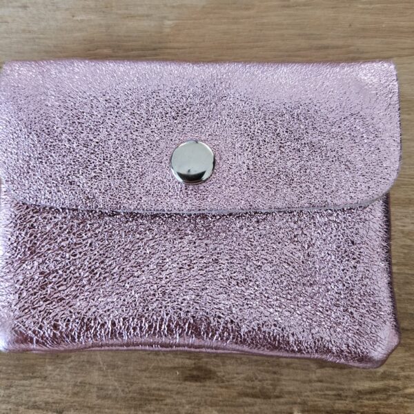 Portemonnee echt leer Licht Roze Glitter met rits en 3 vakjes